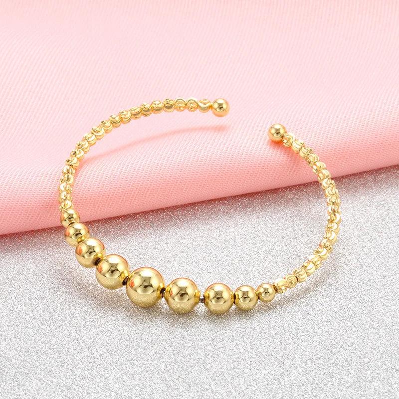 Bead Open Bangle Fine Cuff Bracelet for Women Girl Party Jewelry