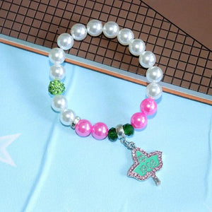 Sisterhood Greek Sorority Pink Green Beaded IVY Pearl Soror Bracelets