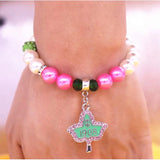 Sisterhood Greek Sorority Pink Green Beaded IVY Pearl Soror Bracelets