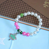 Sisterhood Greek Sorority Pink Green Beaded IVY Pearl Soror Bracelets