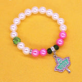 Sisterhood Greek Sorority Pink Green Beaded IVY Pearl Soror Bracelets