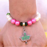 Sisterhood Greek Sorority Pink Green Beaded IVY Pearl Soror Bracelets