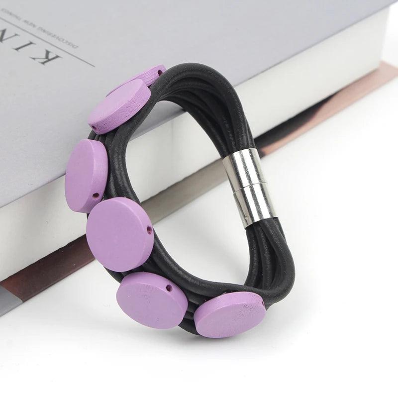 Bohemian Wood Charm Rubber Bracelet Ladies Gothic Bracelet Girl Gift