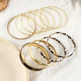 Geometric Metal Bangles with Pearls and Rhinestones Hand Chains