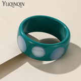 Colorful Resin Big Cuff Bangles For Women Wide Geometric Round Bangle