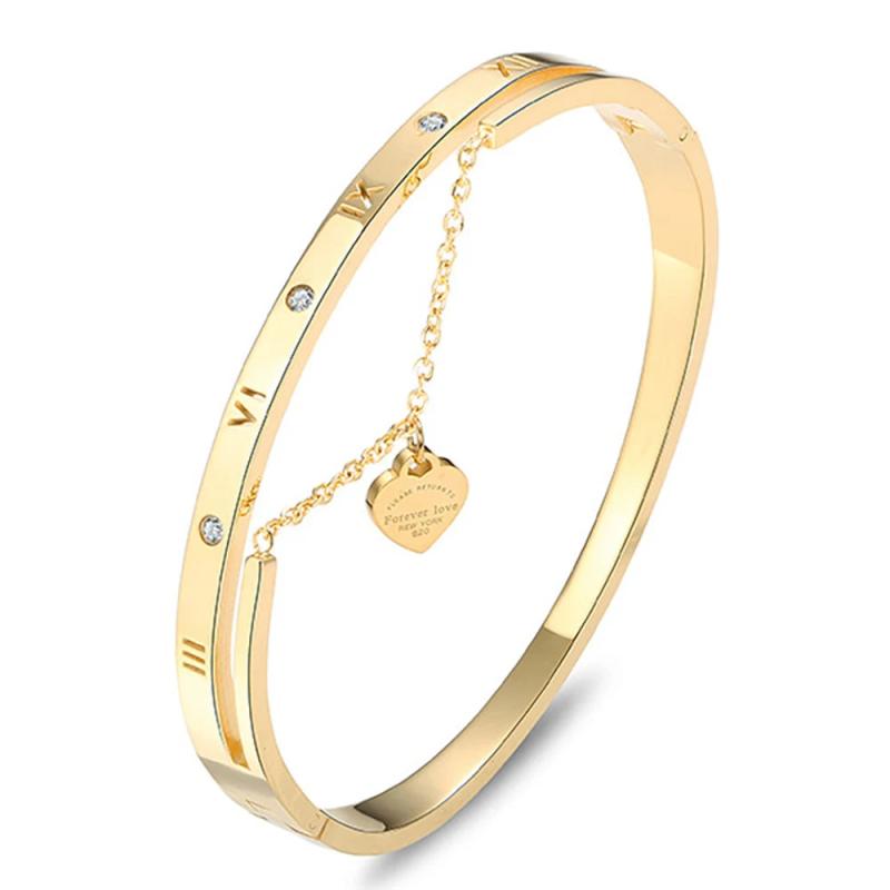 Crystal Heart Charm Wrap Cuff Bangles for Women