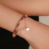 Crystal Heart Charm Wrap Cuff Bangles for Women