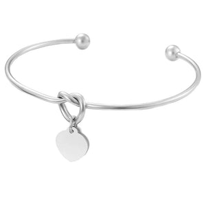 Heart Knot Bangle Cuff Stainless Steel Heart Bracelet 2mm Thickness