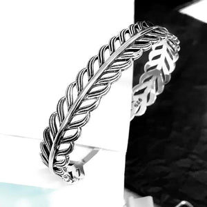 Hollow Leaf Bracelets Silver Plated Jewelry Retro Feather Opening Bangles