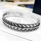 Hollow Leaf Bracelets Silver Plated Jewelry Retro Feather Opening Bangles