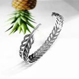 Hollow Leaf Bracelets Silver Plated Jewelry Retro Feather Opening Bangles