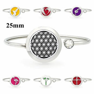 25mm Stainless Steel Aromatherapy Locket Bracelet Bangle with 10 Pads