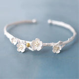 Plum Blossom Cherry Blossoms Silver Bangle