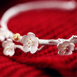 Plum Blossom Cherry Blossoms Silver Bangle