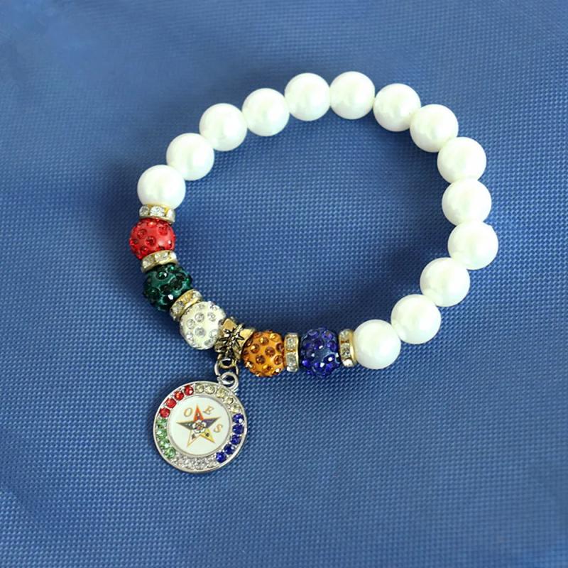 Elastic Pearl Beads Masonic OES Charm Bracelets