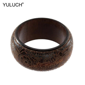 Vintage Carved Wooden Bangles Bohemian Ethnic DIY Bracelets