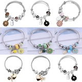 Stainless Steel Bracelets Daisy Heart Cat Letter Pendant Beads Bracelet
