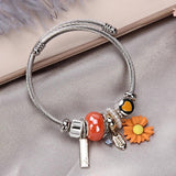 Stainless Steel Bracelets Daisy Heart Cat Letter Pendant Beads Bracelet