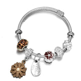 Stainless Steel Bracelets Daisy Heart Cat Letter Pendant Beads Bracelet