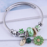 Stainless Steel Bracelets Daisy Heart Cat Letter Pendant Beads Bracelet