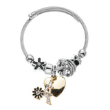 Stainless Steel Bracelets Daisy Heart Cat Letter Pendant Beads Bracelet