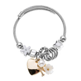 Stainless Steel Bracelets Daisy Heart Cat Letter Pendant Beads Bracelet