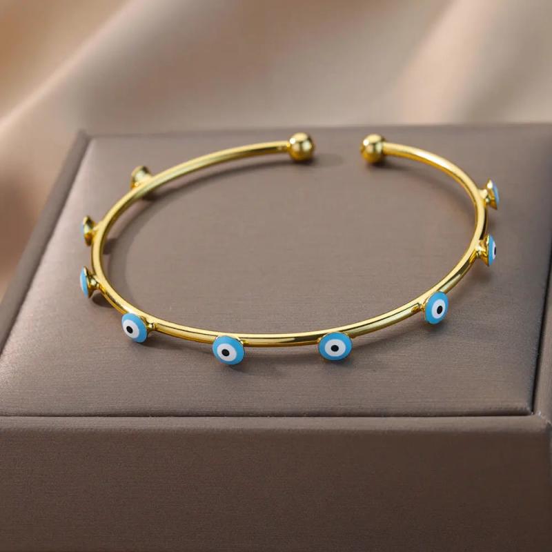 Evil Eye Charm Cuff Bracelet Colorful Enamel Adjustable Bangle
