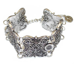 Vintage Charms Wide Cuff Bracelet Bangles Retro Flower Bohemian Alloy