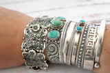 Vintage Charms Wide Cuff Bracelet Bangles Retro Flower Bohemian Alloy