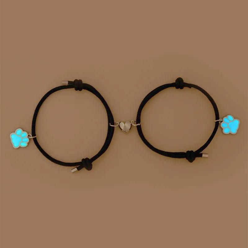 2pcs Magnetic Couple Heart Bracelet for Men Women Glow in the Dark Paw Bracelets