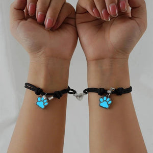 2pcs Magnetic Couple Heart Bracelet for Men Women Glow in the Dark Paw Bracelets