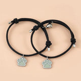 2pcs Magnetic Couple Heart Bracelet for Men Women Glow in the Dark Paw Bracelets