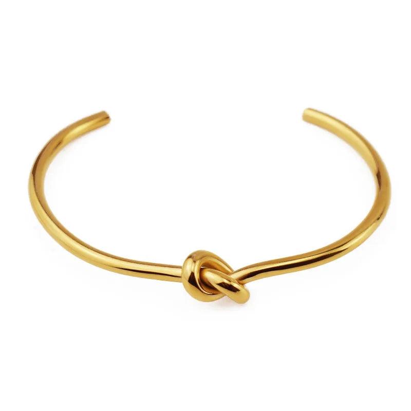 Vintage Minimalist Knotted Open Bangle in Stainless Steel Bracelet Women Jewelry