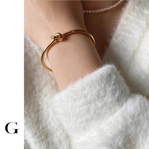 Vintage Minimalist Knotted Open Bangle in Stainless Steel Bracelet Women Jewelry