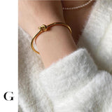Vintage Minimalist Knotted Open Bangle in Stainless Steel Bracelet Women Jewelry