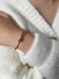Vintage Minimalist Knotted Open Bangle in Stainless Steel Bracelet Women Jewelry