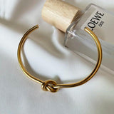 Vintage Minimalist Knotted Open Bangle in Stainless Steel Bracelet Women Jewelry