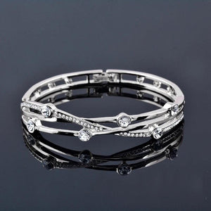 Charm Hollow Wide Bangle For Women Rose Silver Cubic Zirconia Bracelets