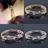 Charm Hollow Wide Bangle For Women Rose Silver Cubic Zirconia Bracelets