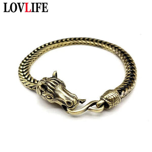 Vintage Brass Horse Head Bracelet Punk Hip-Hop Jewelry