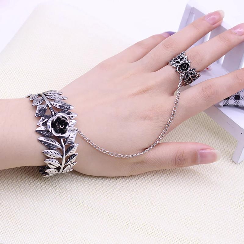 Flower Cane Lolita Bracelet Ring Leaf Chain Hand Chain Women