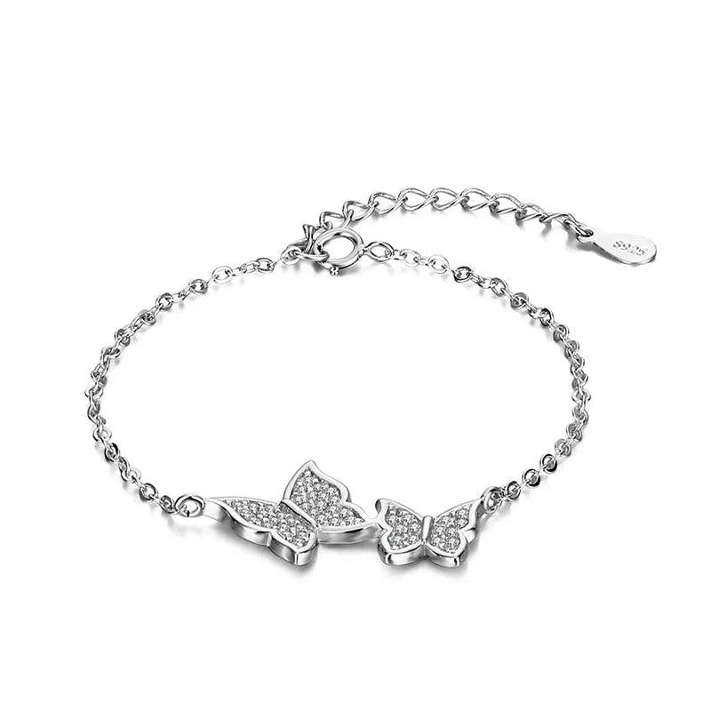 Foxanry Silver Bracelet Sparkling Butterfly Zircon Bride Jewelry