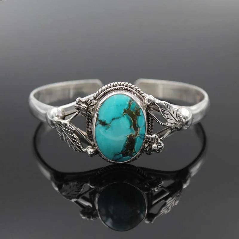Textured Flowers Leaves Green Stone Bracelets for Women Vintage Bangle