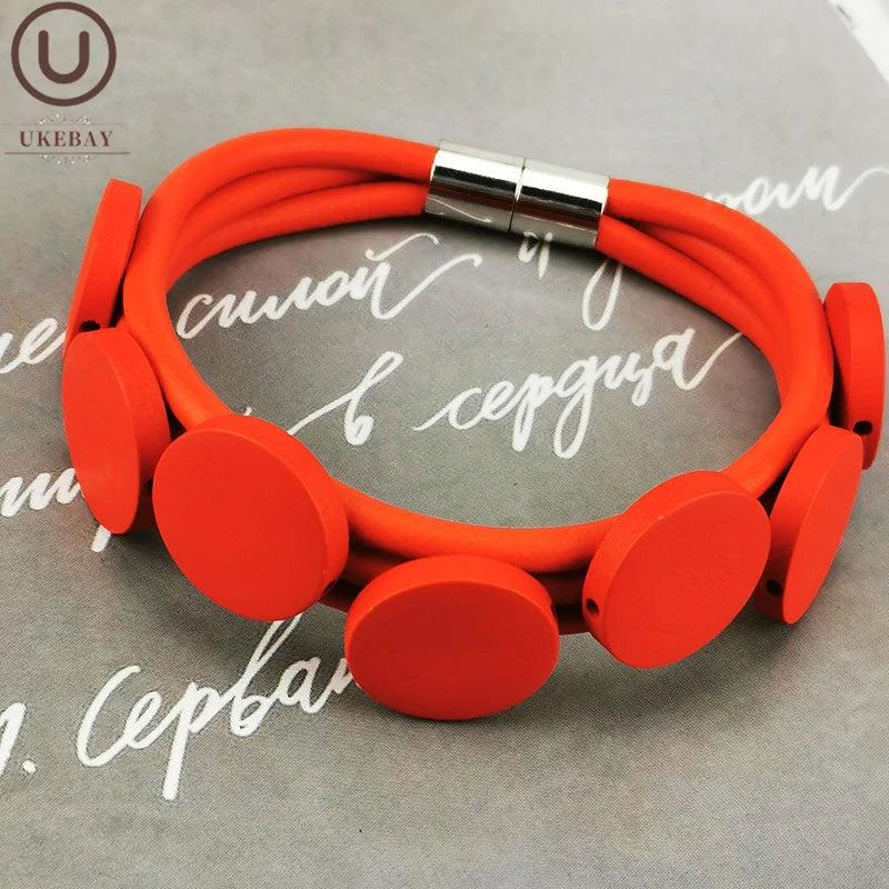 Red Wood Bracelet Charm Bracelet Women Handamade Rubber Jewelry