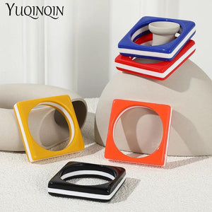 Colorful Square Resin Acrylic Bangle Bracelet for Women