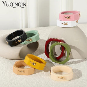 Multicolor Acrylic Bangles Geometric Square Bird Indian Bracelets