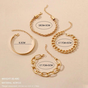 4Pcs Punk Heavy Metal Chain Link Bracelet Bangle Set