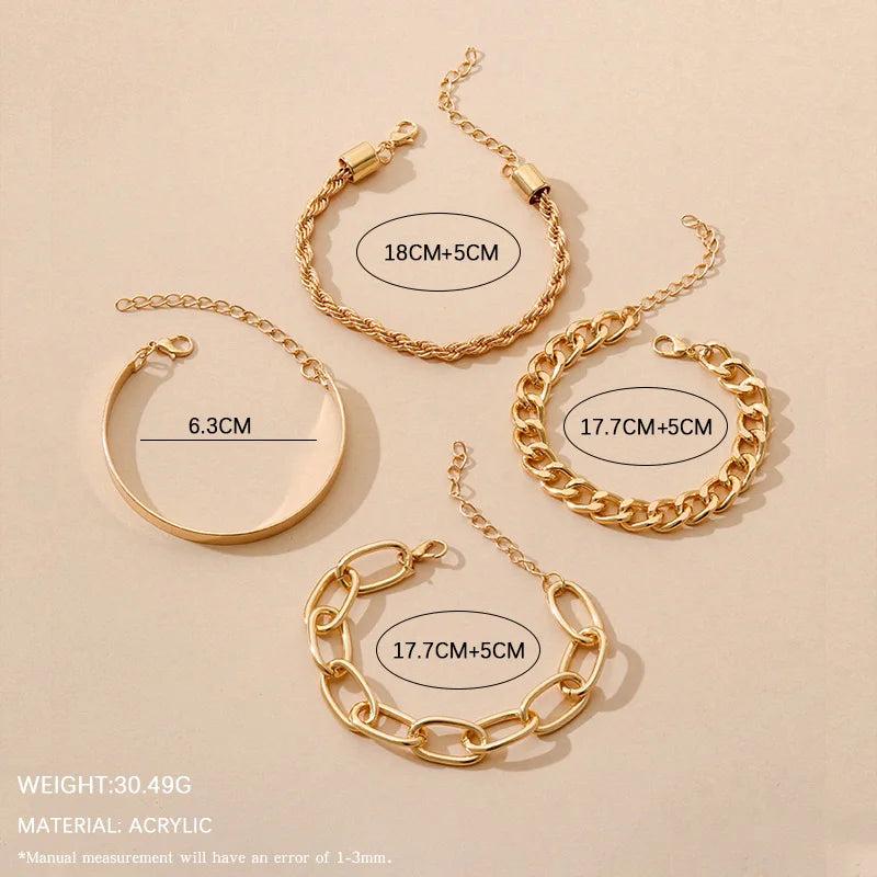4Pcs Punk Heavy Metal Chain Link Bracelet Bangle Set