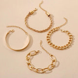 4Pcs Punk Heavy Metal Chain Link Bracelet Bangle Set