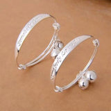 Letter Pattern Silver Plated Baby Bracelet with Bell